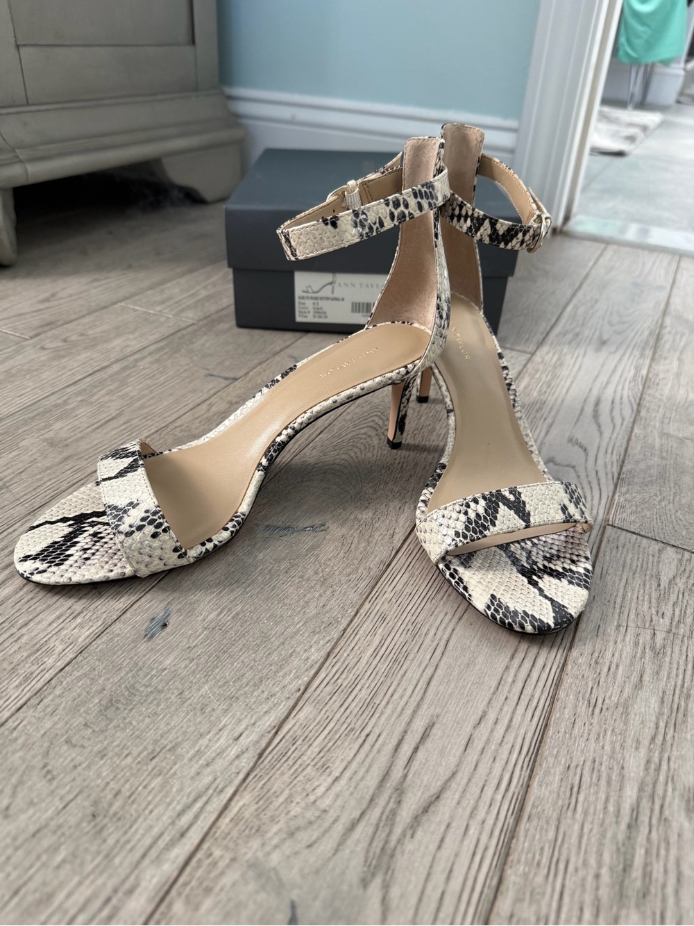 Ann Taylor Women's Snakeskin Ankle-Strap Heeled Sandals - Neutral